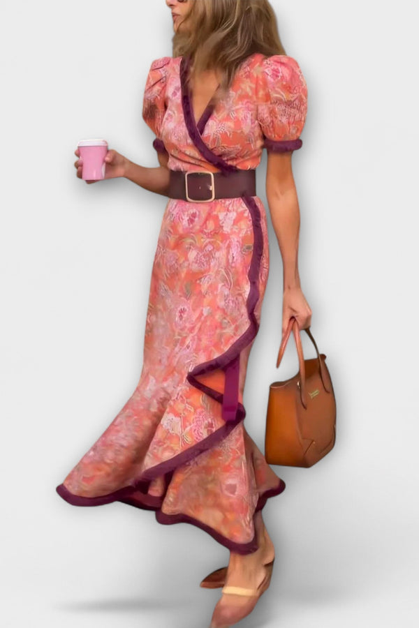 Elegant Pink Maxi Dress with Short Sleeves