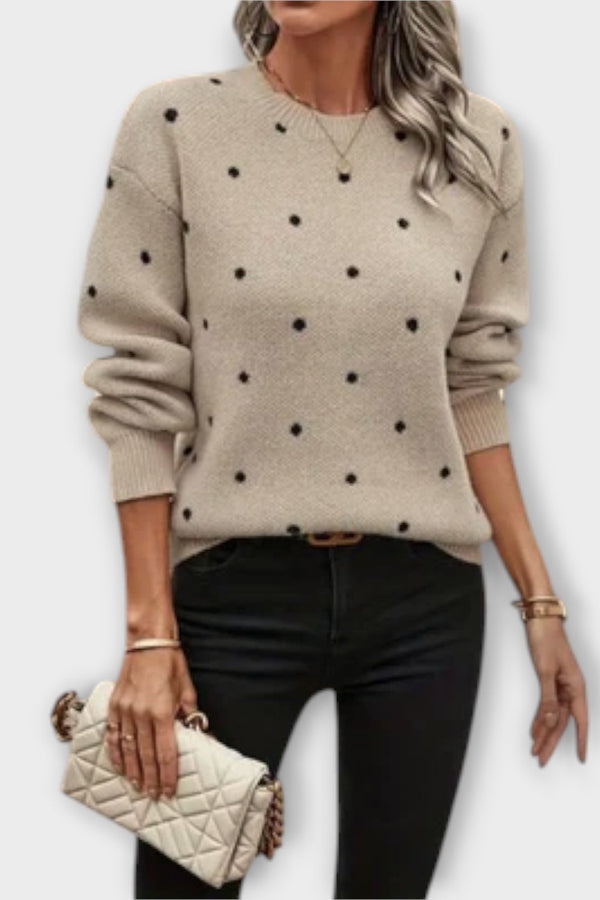 Casual long-sleeve knitted jumper with polka dot pattern