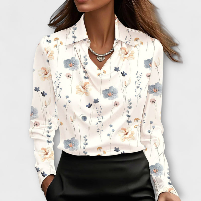 Lira - Shimmering Blouse with Ruching at the Collar