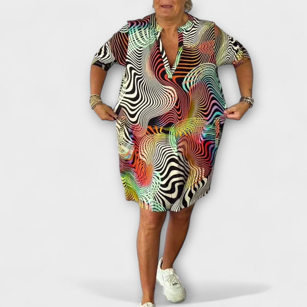 Liora - Colourful Dress with V-Neck and Elegant Draping