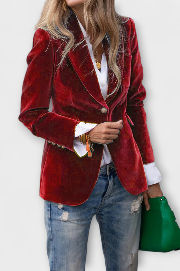 Addison - Velvet Blazer with Gold Button Accents