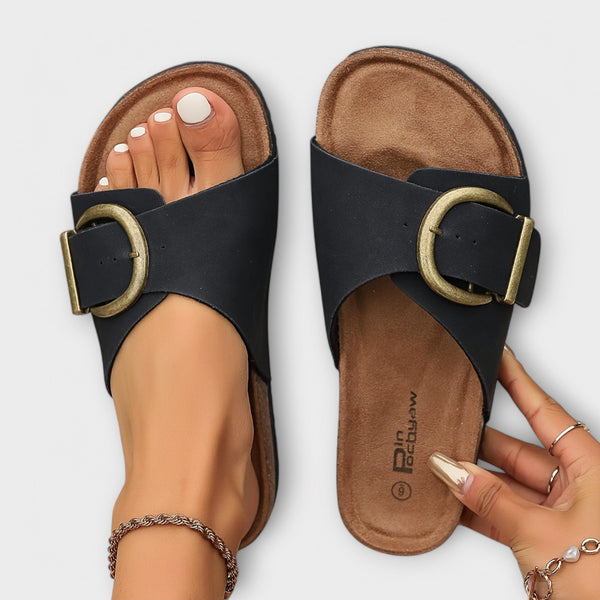 Ladies Cork Sandals with Buckle Closure Design