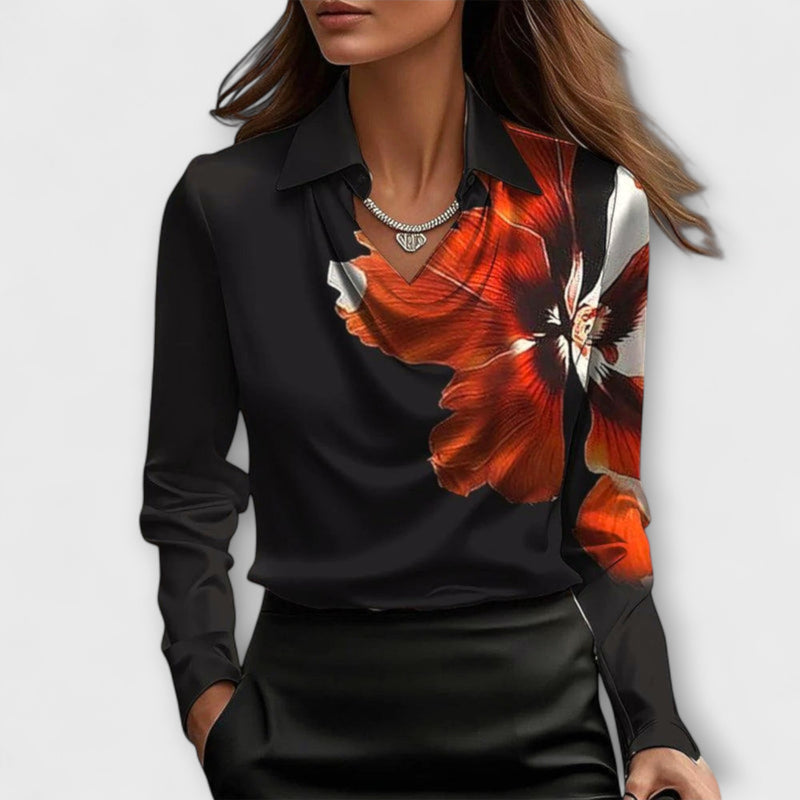 Lira - Shimmering Blouse with Ruching at the Collar