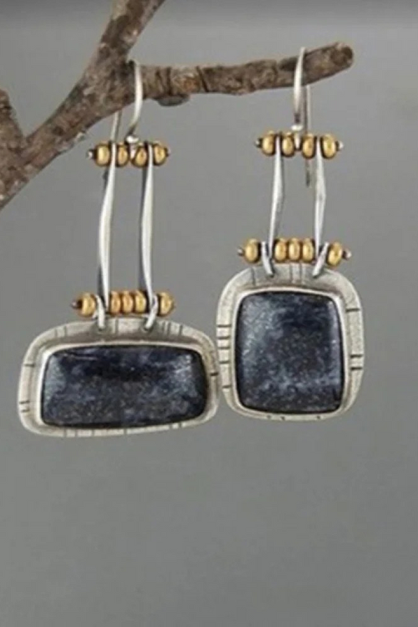 Retro Midnight Silver Earrings
