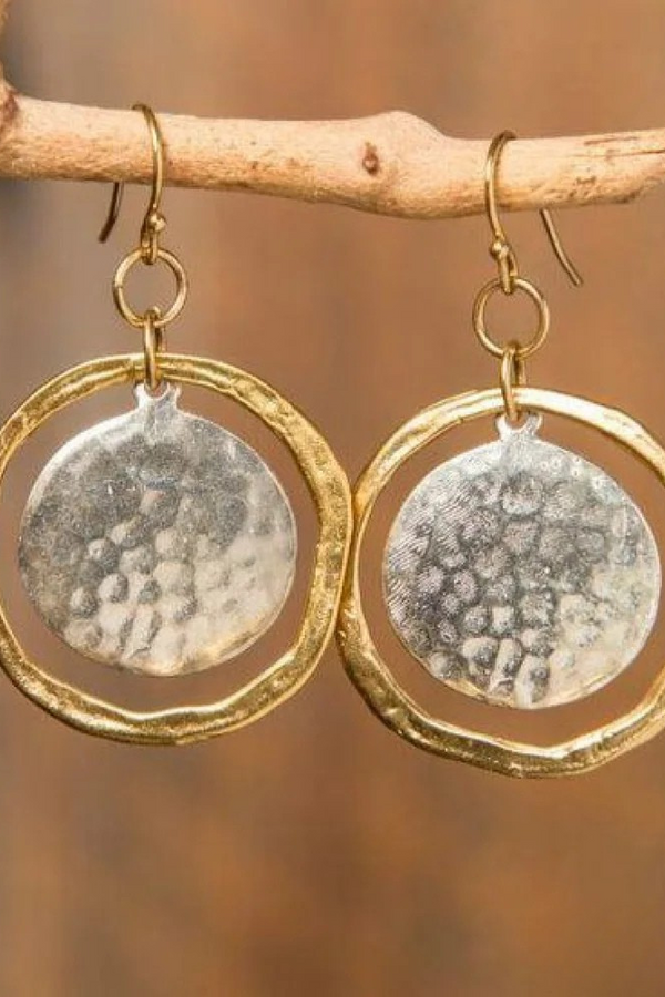 Antique Round Gold and Silver Earrings
