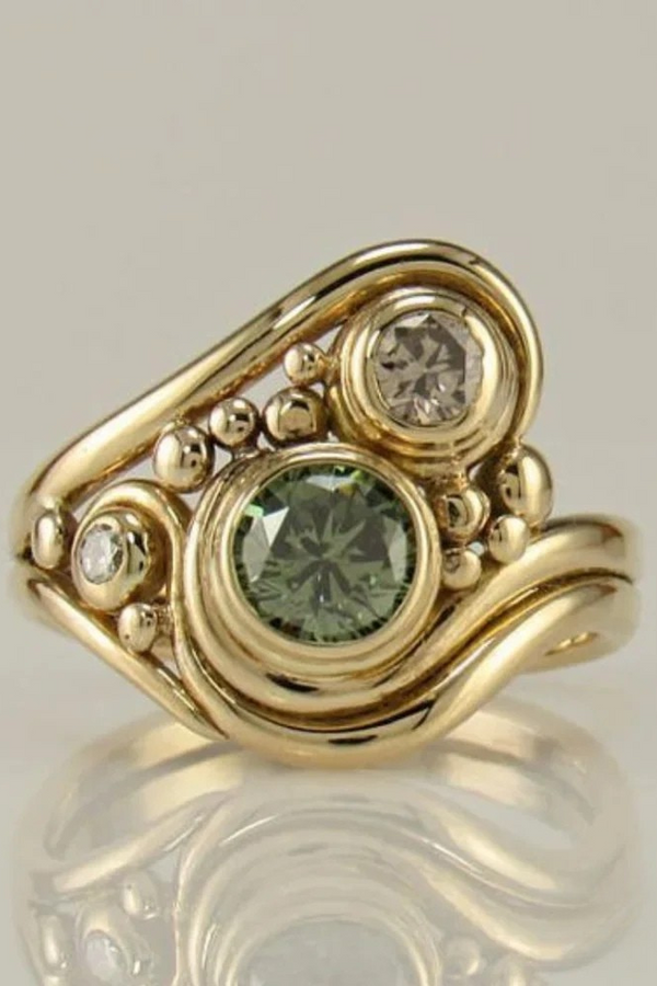 Antique Gold Green Zirconia Ring