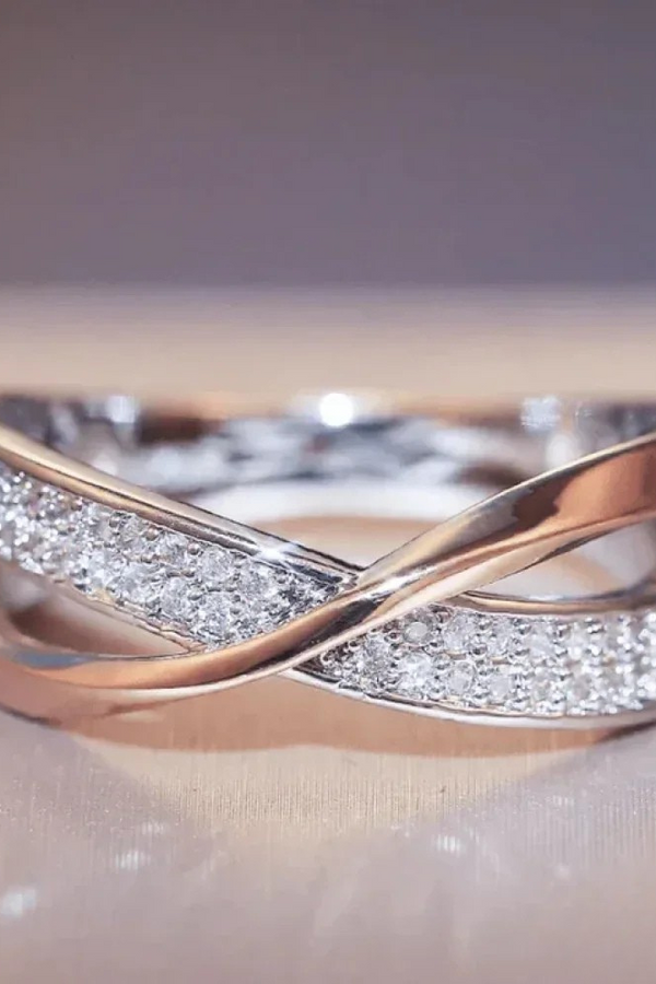 Antique Gold Braid Zirconia Silver Ring