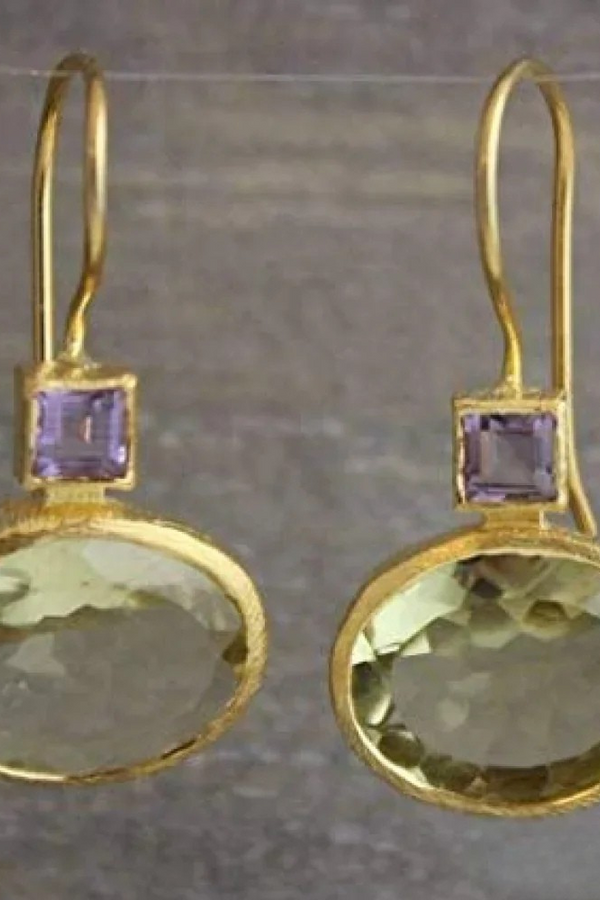 Retro Green Crystal Gold Earrings