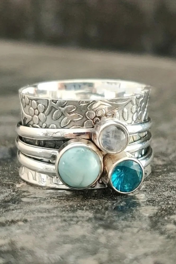 Retro Nature Blue Stone Ring