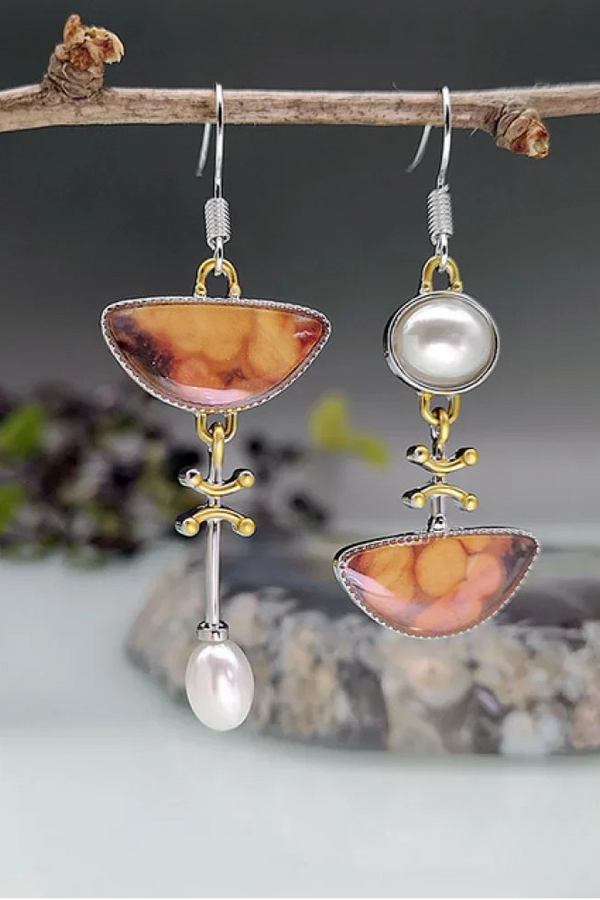 Retro Natural Orange Stone Earrings