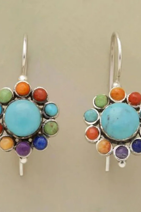 Multicoloured Round Earrings in Turquoise