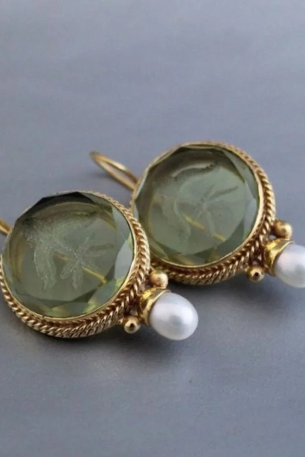 Vintage Round Green Stone Earrings
