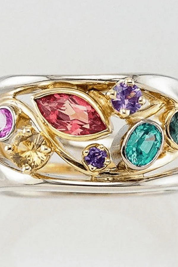 Vintage Ring with Gold and Silver-Coloured Zirconia