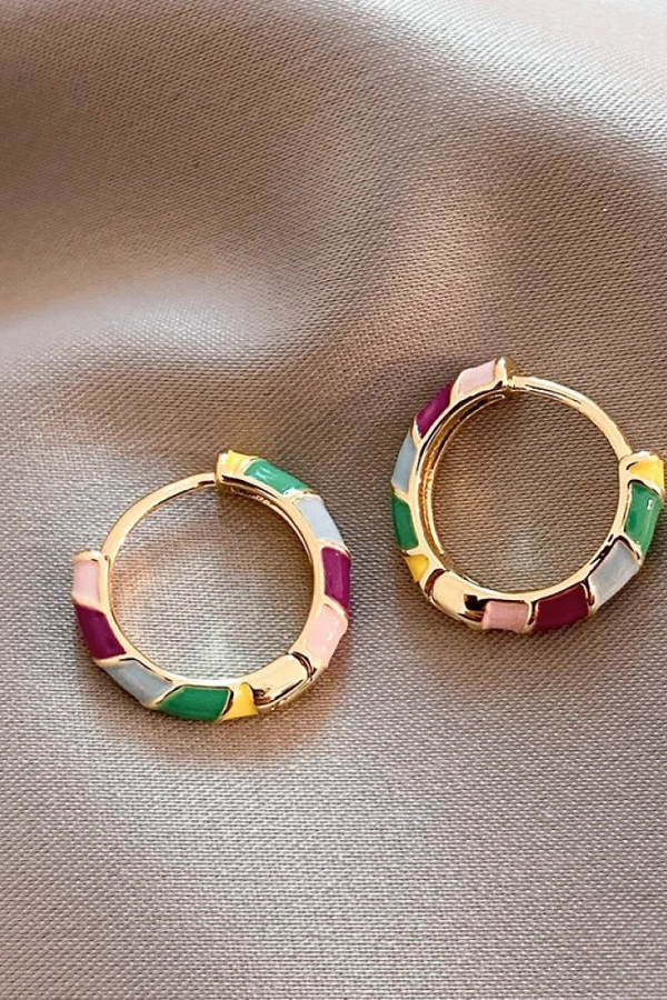 Elegant gold earrings with colourful enamel