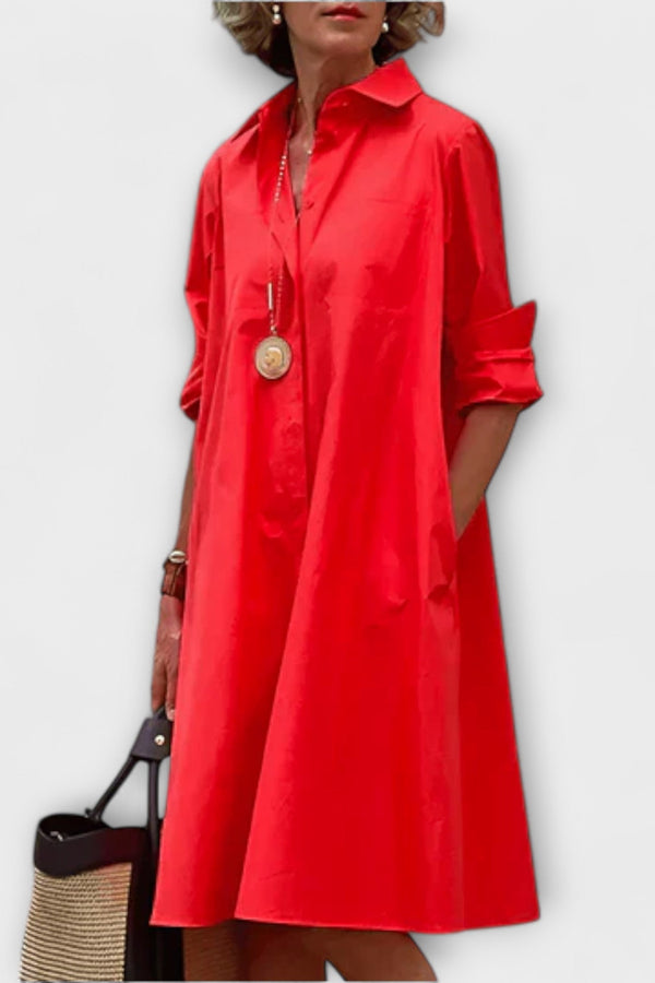 Modern Shirt Dress with Collar and Three-Quarter Sleeves