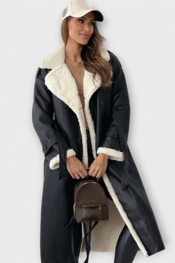 Long classic coat with fleece lining and teddy collars
