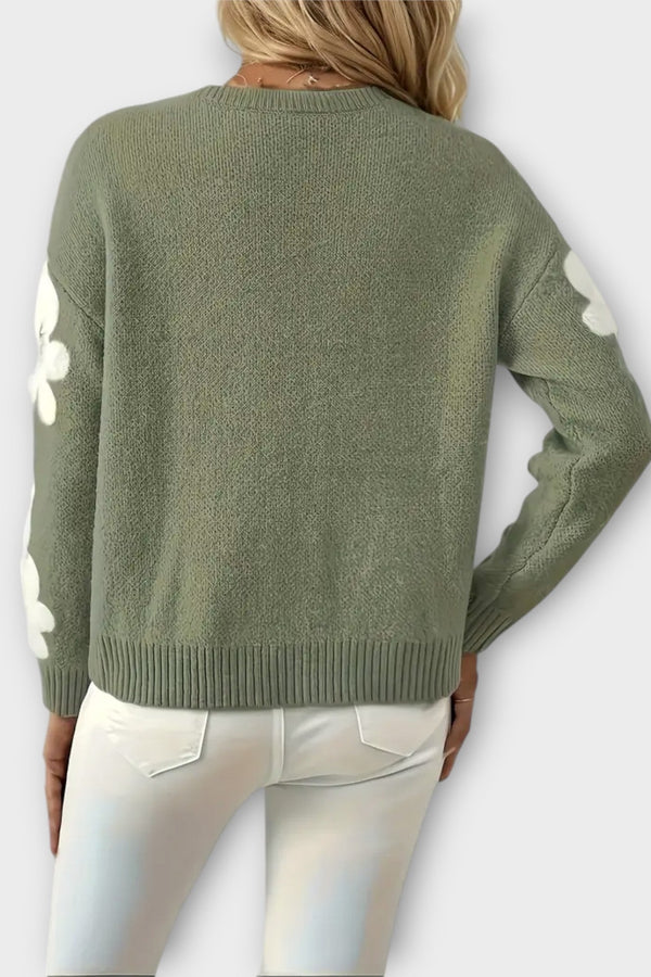 Soft Knitted Sweater with Floral Design