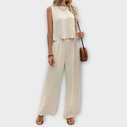 Vest with Petal Trim & Long Trousers