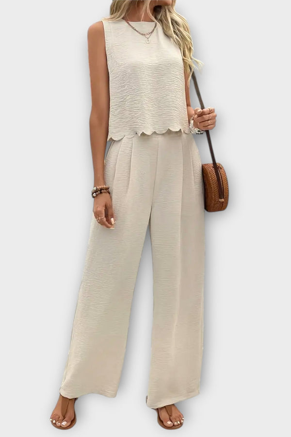 Vest with Petal Trim & Long Trousers
