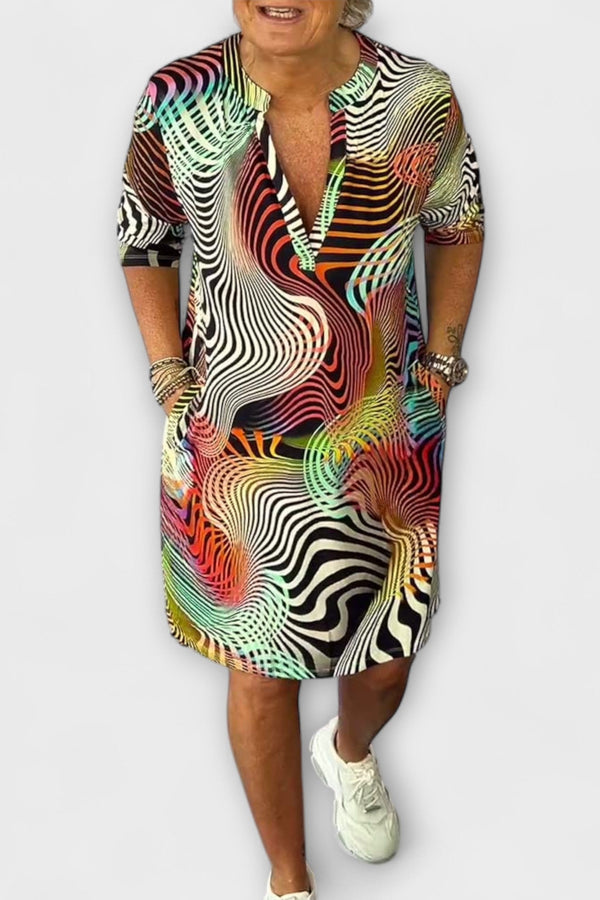 Liora - Colourful Dress with V-Neck and Elegant Draping