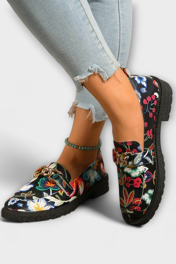 Orla – Multicoloured Loafers with Floral Pattern