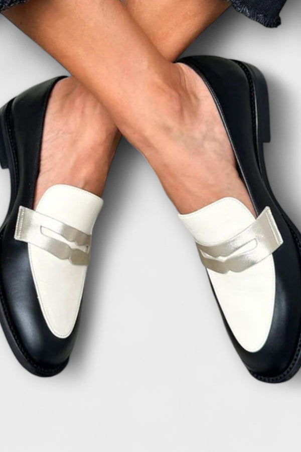 Xara – Black Loafers with Metallic Shine