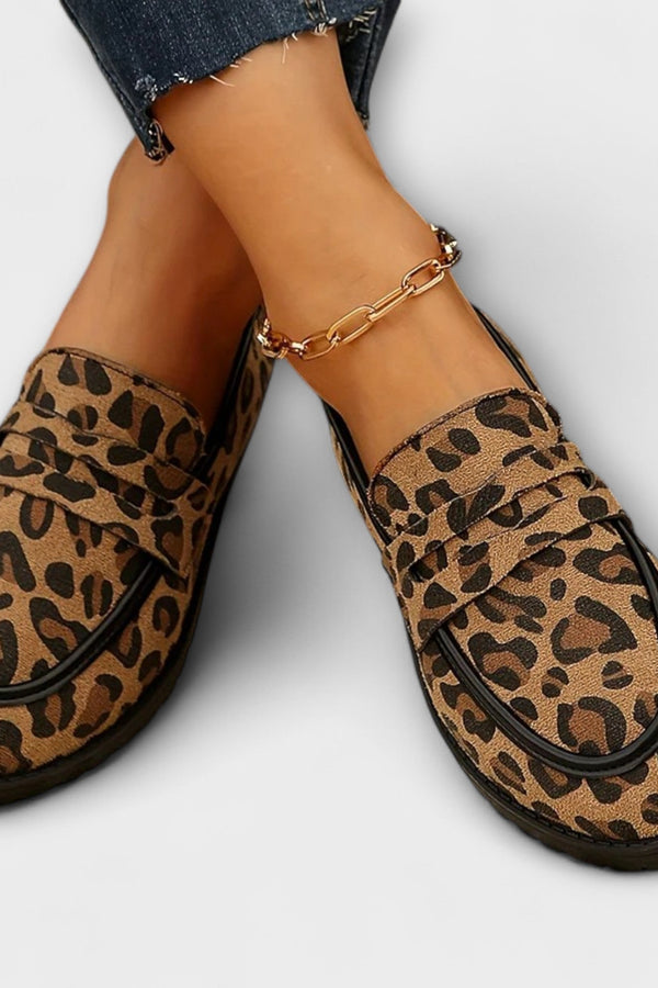Mireille – Leopard Print Faux Suede Round Toe Casual Loafers