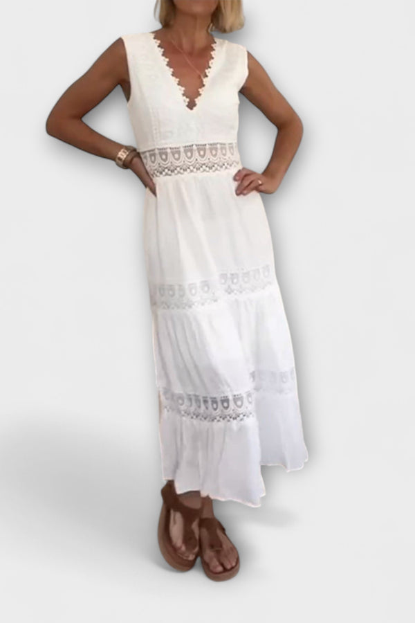 Ninfea - Sleeveless Midi Dress in Boho Style with Lace Details
