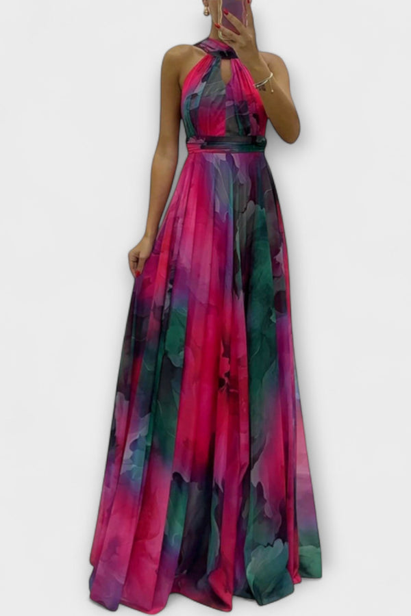 Isalie – Floral Pattern Chiffon Maxi Dress